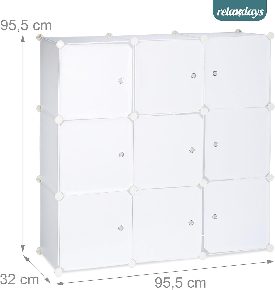 Relaxdays Regalsystem mit Türen, Raumteiler Kunststoff, Standregal 9 Fächer, Badregal offen, HBT: 95