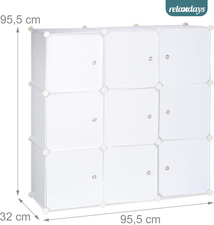 Relaxdays Regalsystem mit Türen, Raumteiler Kunststoff, Standregal 9 Fächer, Badregal offen, HBT: 95
