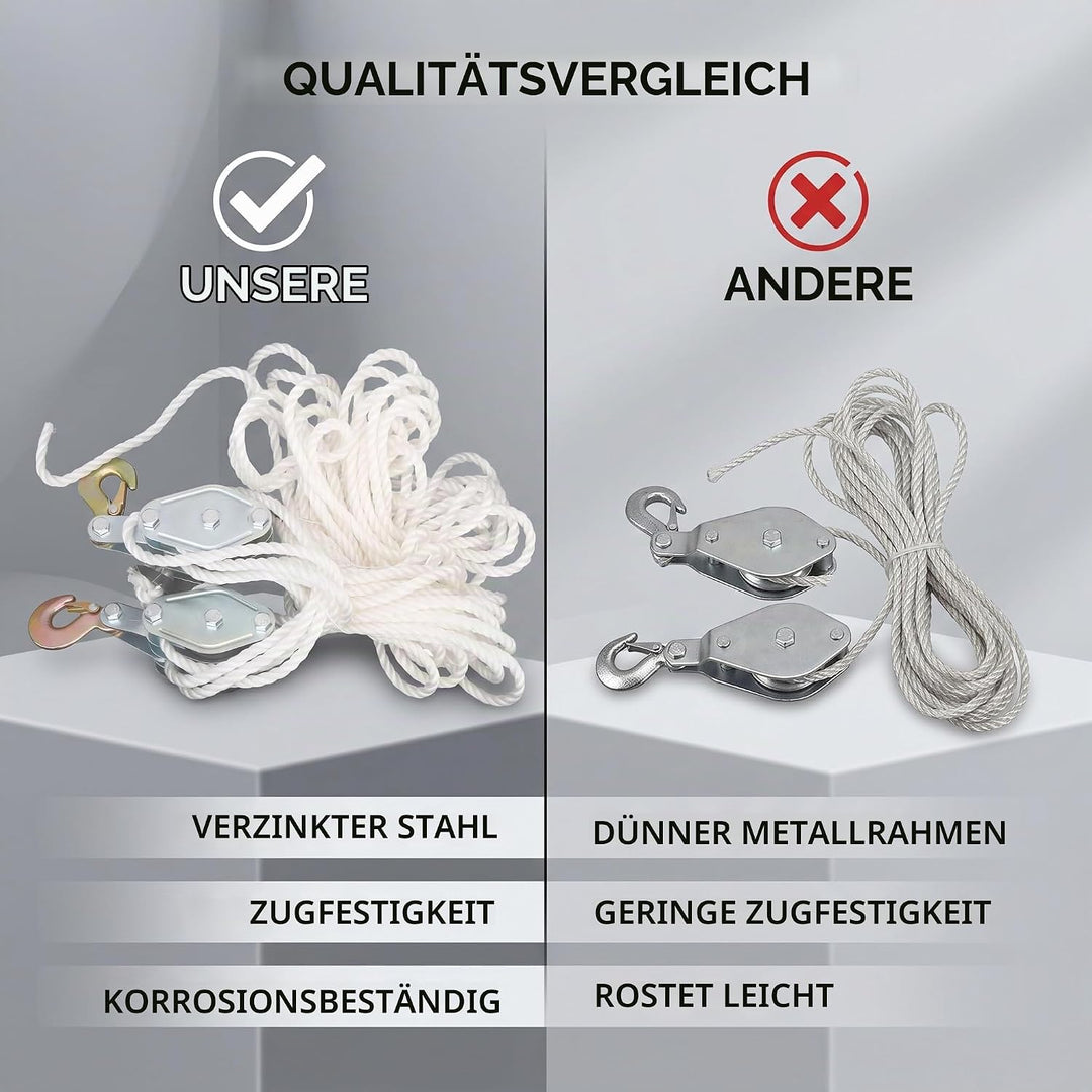 Flaschenzug 2000 kg Tragkraft seilzug Verzinkter Stahl 65 ft Seillänge flaschenzug mit seilbremse Um