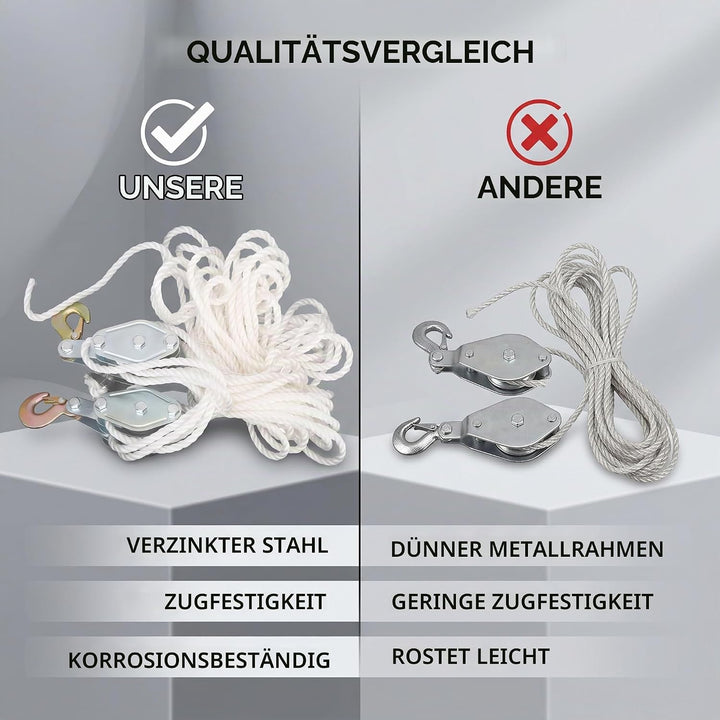 Flaschenzug 2000 kg Tragkraft seilzug Verzinkter Stahl 65 ft Seillänge flaschenzug mit seilbremse Um