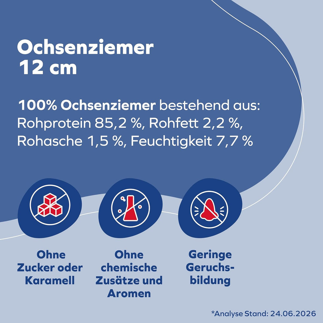 Ochsenziemer für Hunde – 12cm grosse Kauartikel - 5 Stck. für langanhaltenden Kauspass 150 g (1er Pa