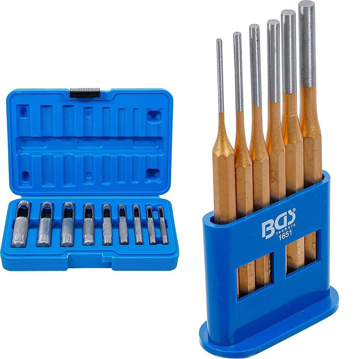 BGS 565 | Locheisen-Satz | 9-tlg. | 3-12 mm | inkl. Kunststoff-Koffer | Stanzeisen-Set + 1651 | Spli