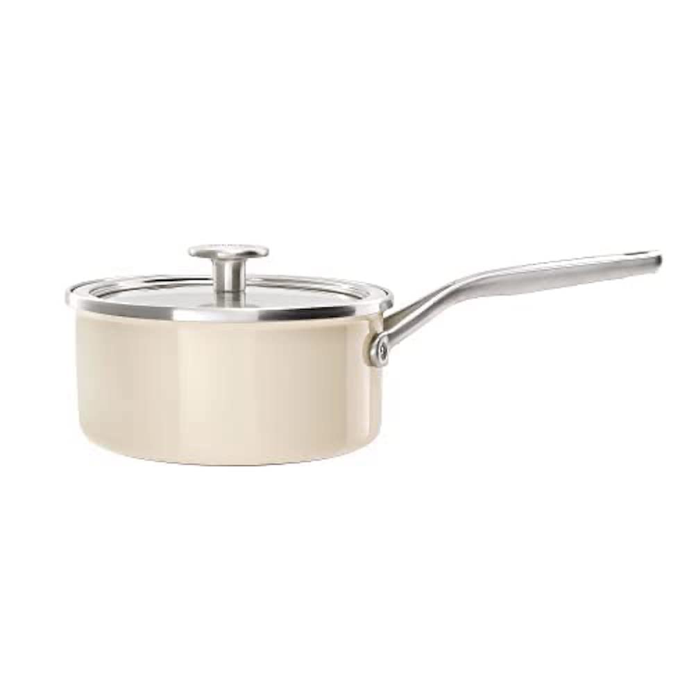KitchenAid Steel Core Enamel Stielkasserolle mit Deckel (18cm/2l), deutsche Emaille, Induktionsgeeig