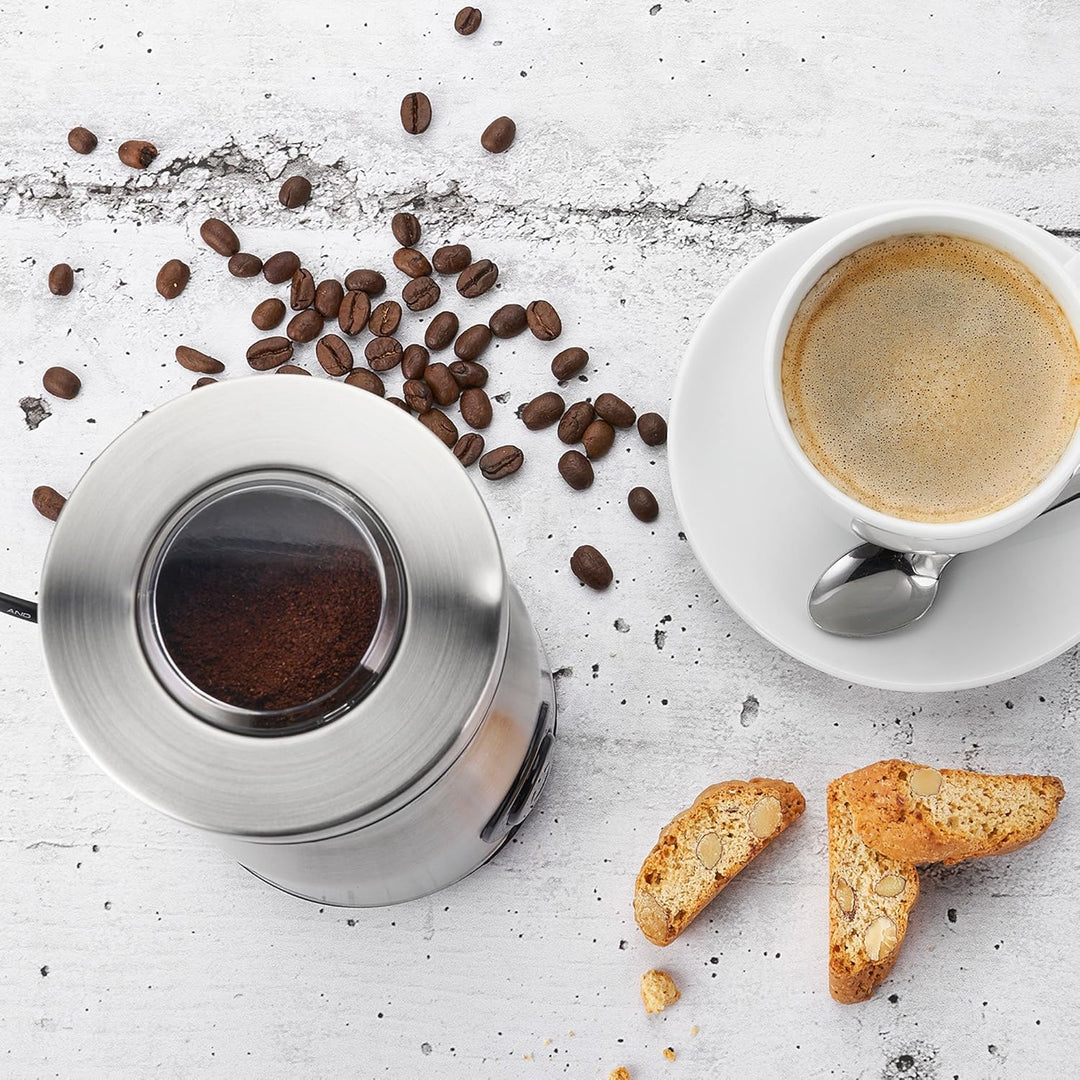 PC-KSW 1093 Kaffeemühle mit Schlagwerk, Edelstahlgehäuse, Sicherheitsschaltung, Edelstahldeckel mit