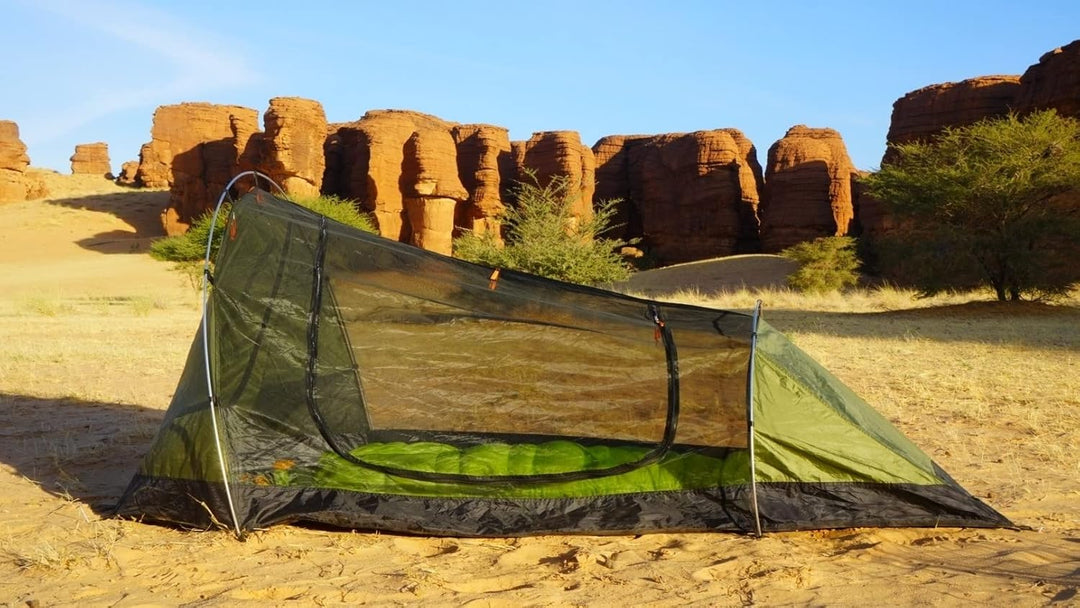 Bushmen Lodger Core Tent braun-Tunnelzelt mit Moskitonetz für Zwei Personen 250 cm extra lang