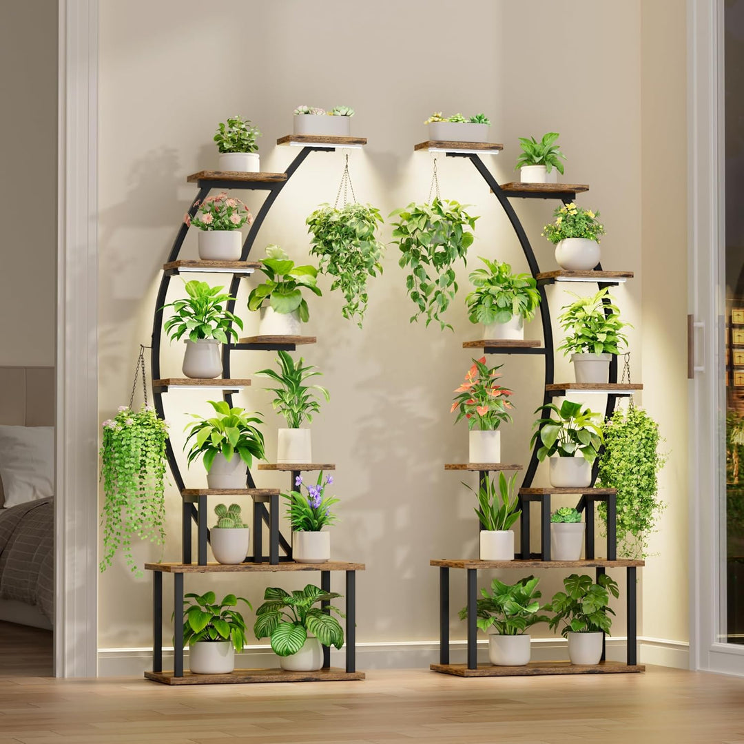 BACEKOLL Pflanzenregal mit Wachstumslicht - 9 Ebenen Blumenständer 160cm Metall Holz Pflanzenständer