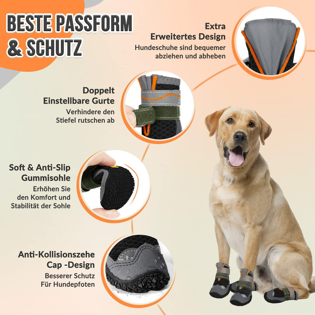 Hundeschuhe Pfotenschutz, 2 Stück atmungsaktiv Hundeschuhe mit Rutschfester Sohle und reflektierende