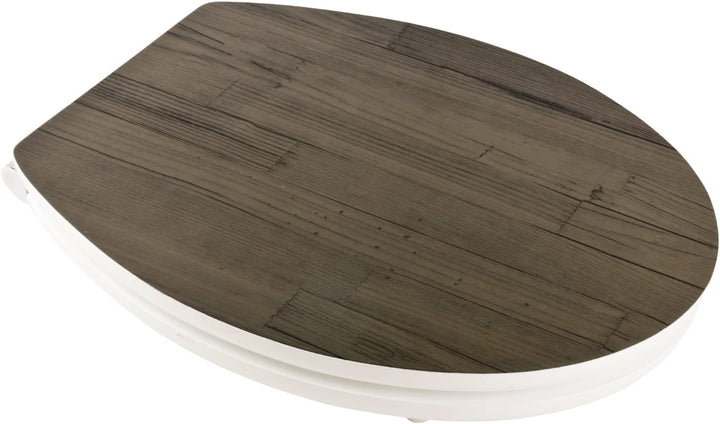 aquaSu® WC-Sitz mit Absenkautomatik, Holz Dekor Holz-Optik Anthrazit, Toilettensitz mit Holzkern, un