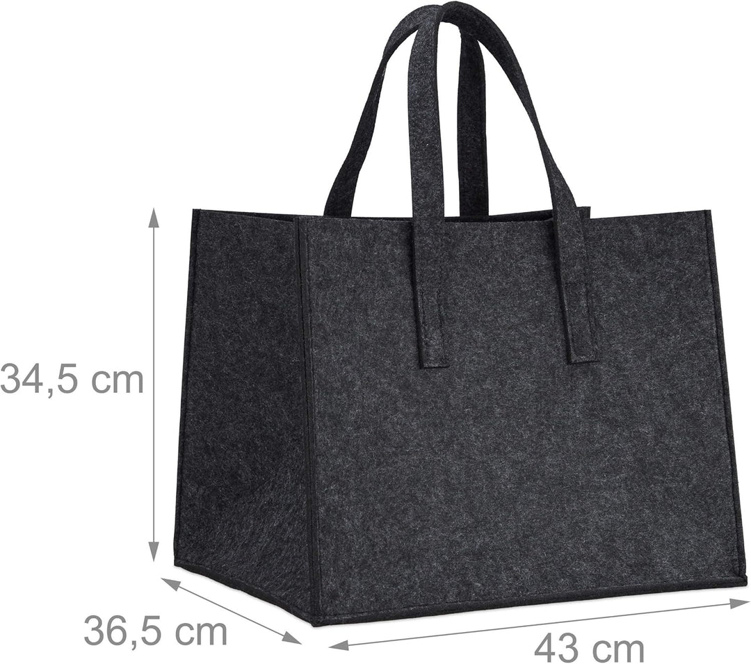 3x Kaminholzkorb aus Filz, 2 Griffe, zum Tragen, faltbar, belastbar, flexibel, Filzkorb, HBT: 35 x 4