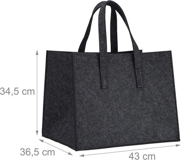 3x Kaminholzkorb aus Filz, 2 Griffe, zum Tragen, faltbar, belastbar, flexibel, Filzkorb, HBT: 35 x 4