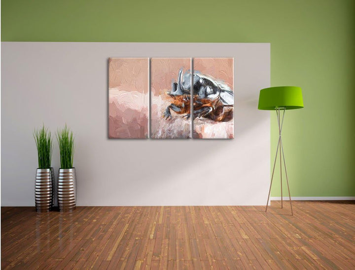 Pixxprint Nashornkäfer Porträt als Leinwandbild 3 teilig/Grösse: 3 Teilig (120x80) / Wandbild/Kunstd