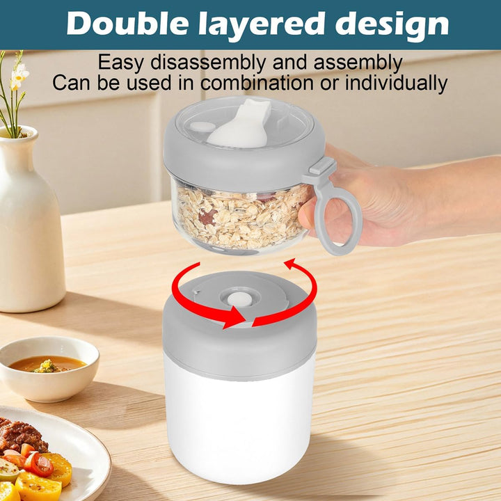 Edelstahl Müslibecher to Go,2-In-1 Joghurtbecher 530ml+330ml Tragbarer Auslaufsicherer, Joghurtbeche