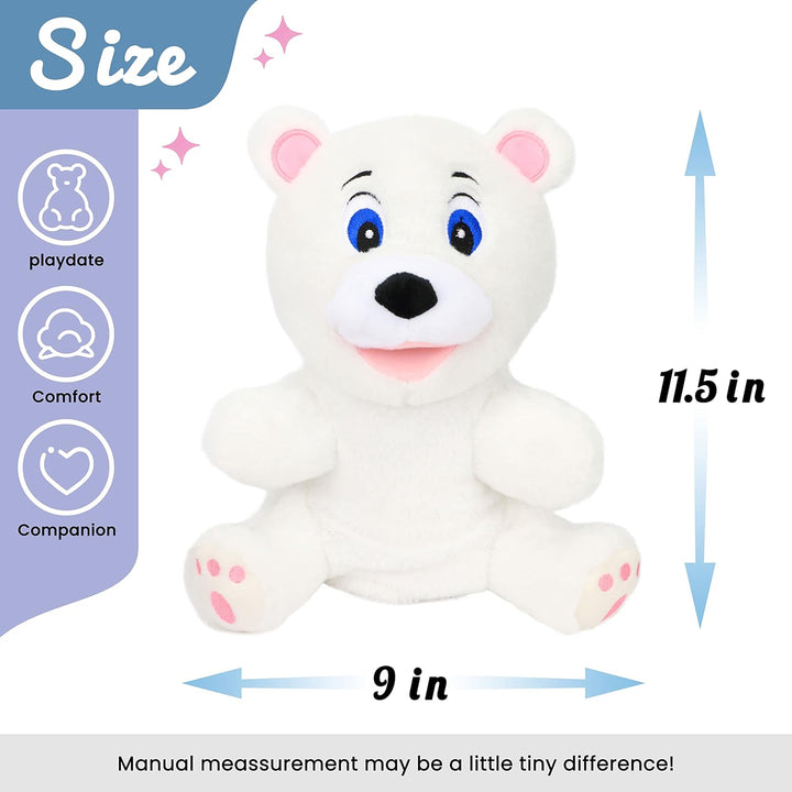 Hopearl Plüsch weisse Bär Handpuppe mit offenem beweglichem Mund für fantasievolles Spiel, Rollenspi