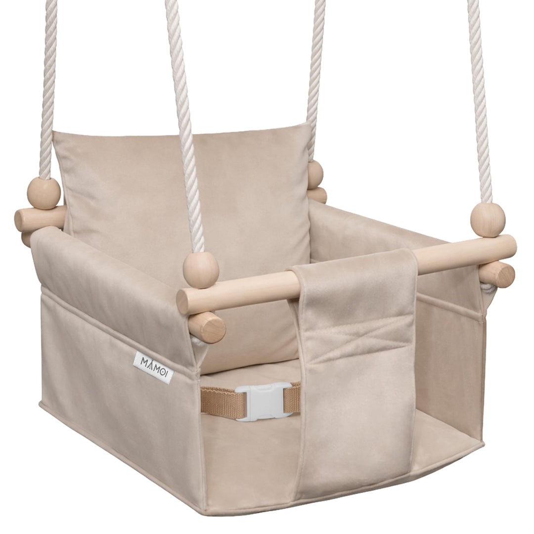 MAMOI® Babyschaukel Kinderschaukel Holz + SICHERHEITSGURT, Schaukel für Kinder Garten Indoor Outdoor