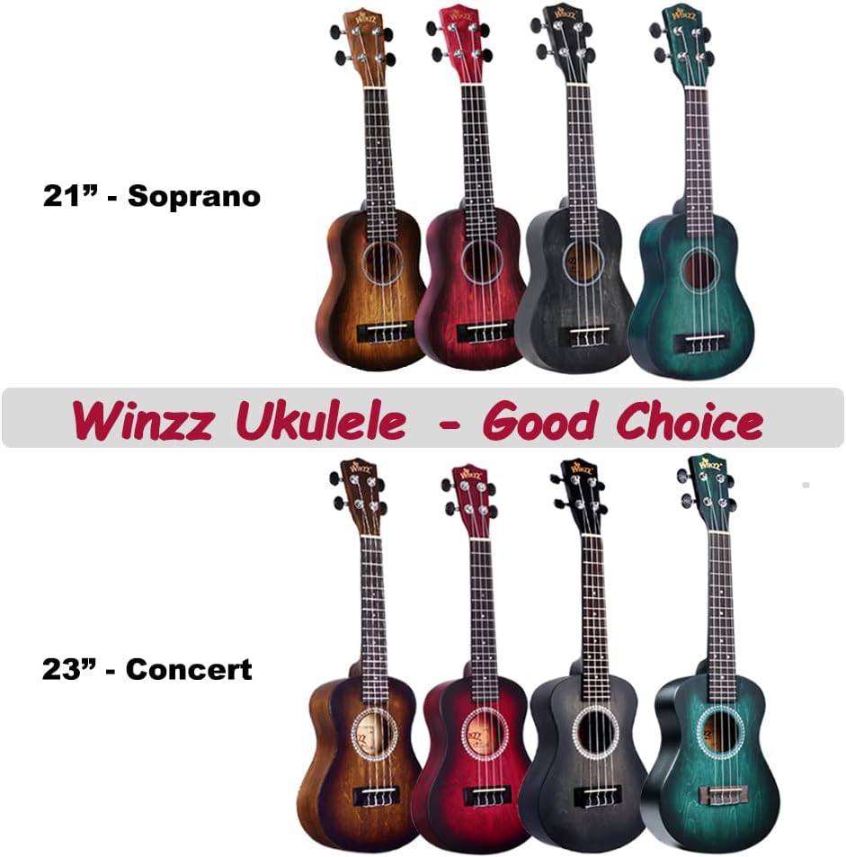 Winzz 23" Ukulele Konzert Anfänger Set Kinderm Erwachsene, Einzigartiges Farbdesign, mit Tasche, Sti