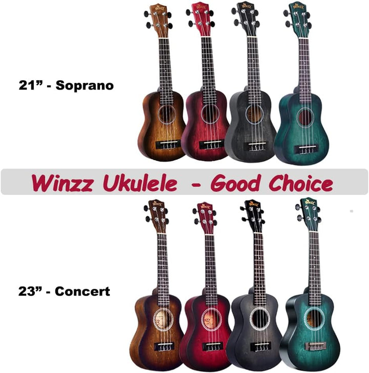 Winzz 23" Ukulele Konzert Anfänger Set Kinderm Erwachsene, Einzigartiges Farbdesign, mit Tasche, Sti