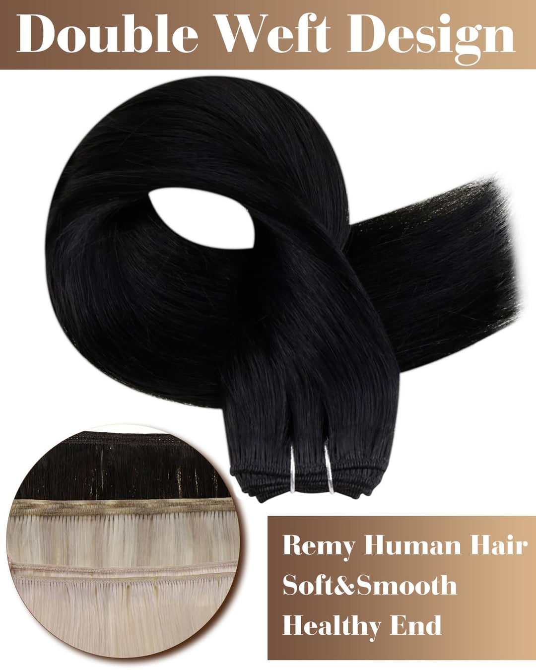 Hetto Tressen Echthaar Schwarz 55cm 100g - Voluminöse Weft Extensions für Langhaar, Ideale Basis für