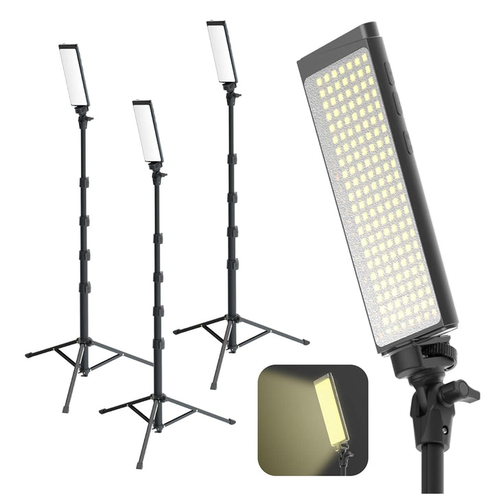 DigiPower Pro 3 professionelles Belichtungsset, 3er-Pack, dimmbares 5600K 180-LED-Videolicht mit ver