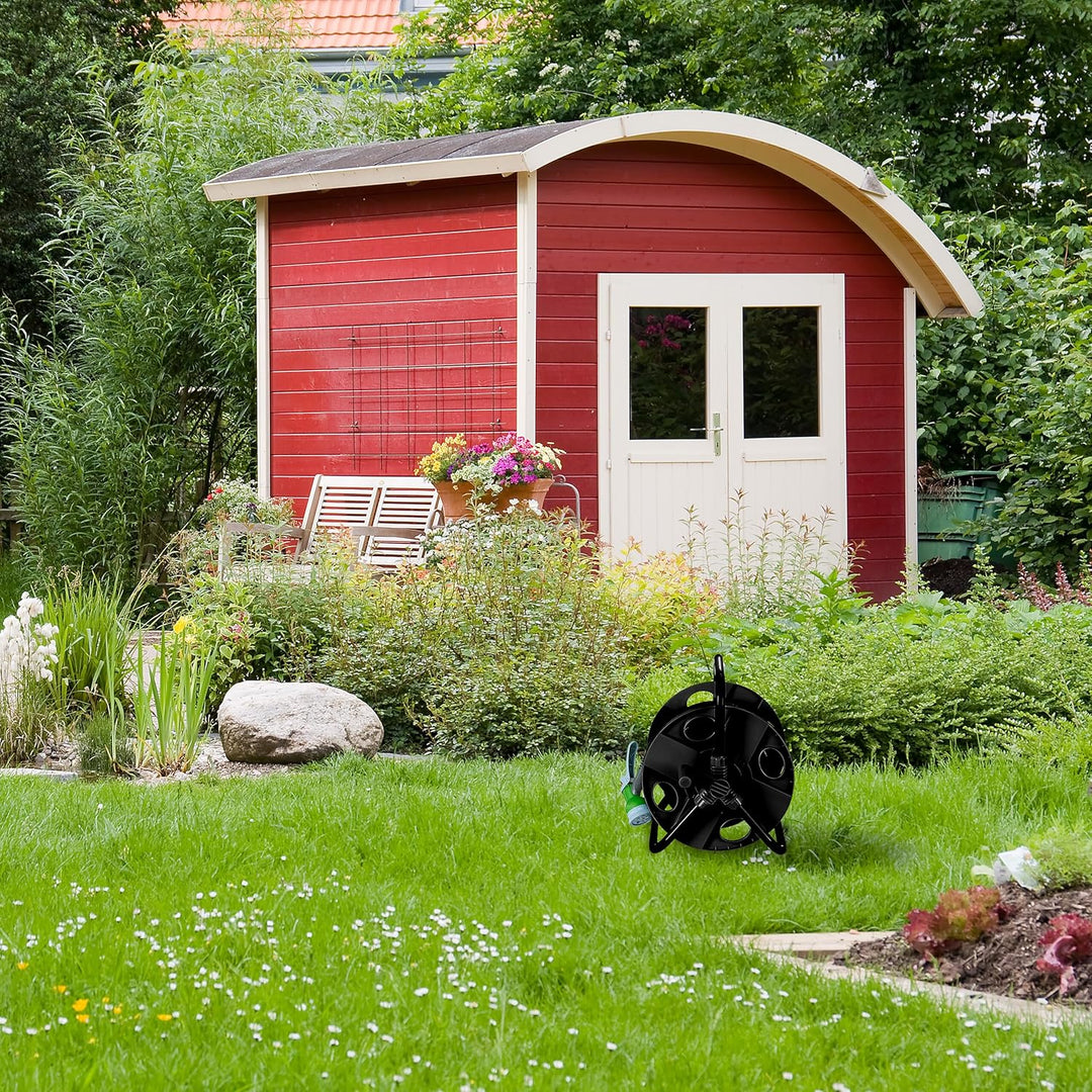Relaxdays Schlauchtrommel, für 30 m 1/2" Schlauch, Stahl, Kunststoff, Schlauchhalter, HxBxT: 38 x 42