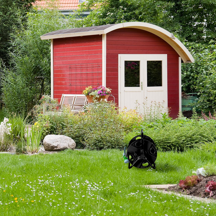 Relaxdays Schlauchtrommel, für 30 m 1/2" Schlauch, Stahl, Kunststoff, Schlauchhalter, HxBxT: 38 x 42