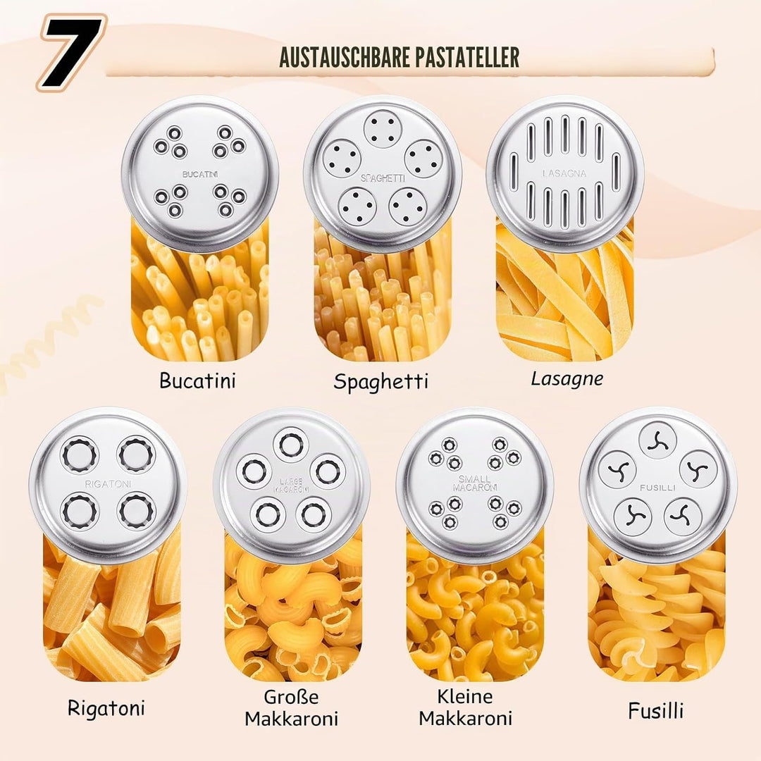 Gourmet Pasta Maker Aufsatz für KitchenAid Standmixer | 7 austauschbare Nudelplatten, für Spaghetti,