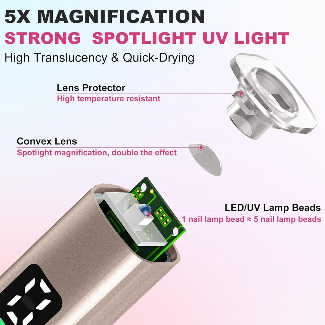 Elektrischer Nagelschleifer, kabellos, UV-Lampe, Set mit 7 Aufsätzen, 30.000 U/min, wiederaufladbare