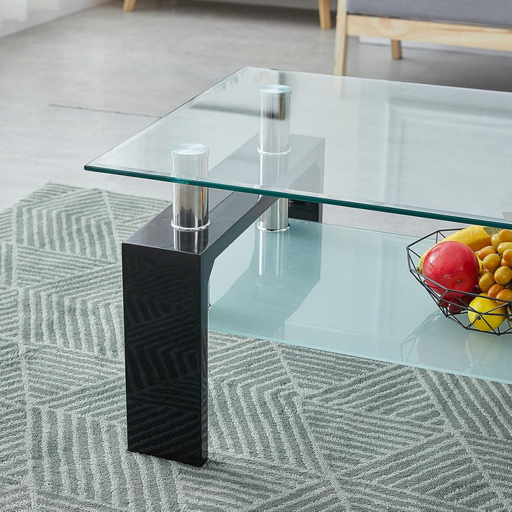 CLIPOP Couchtisch Rechteckig Beistelltisch aus Hartglas,Wohnzimmertisch Moderner Sofatisch mit Staur