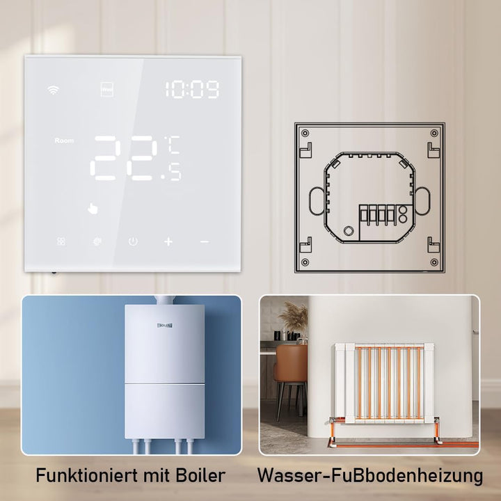 Irishom WiFi Thermostat mit Wasser Fussbodenheizung und Kesselsteuerung,Wchentlich Programmierbar Ra
