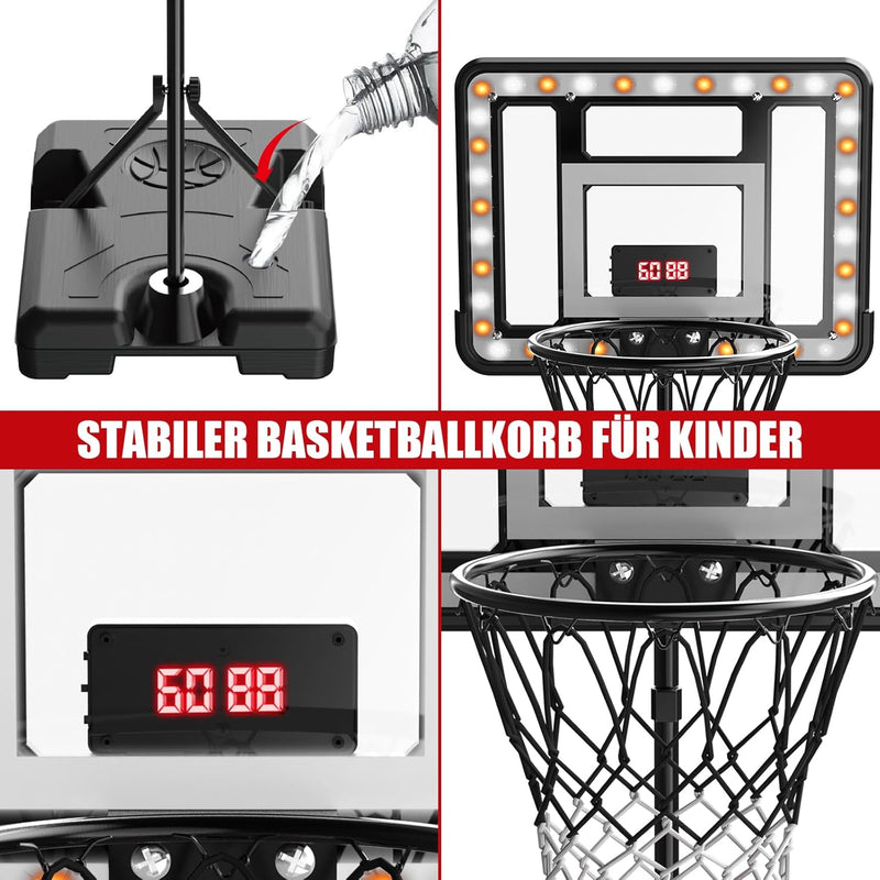 fisca Basketballkorb Kinder mit elektronischer Anzeigetafel, einstellbare Höhe 3,65ft-5,9ft Basketba