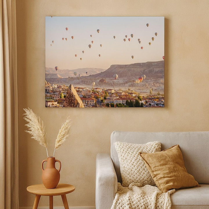 Bilder auf Leinwand 100x70cm Leinwandbild mit Rahmen Berge Ballon Flug Gross Wanddeko Bild Schlafzim