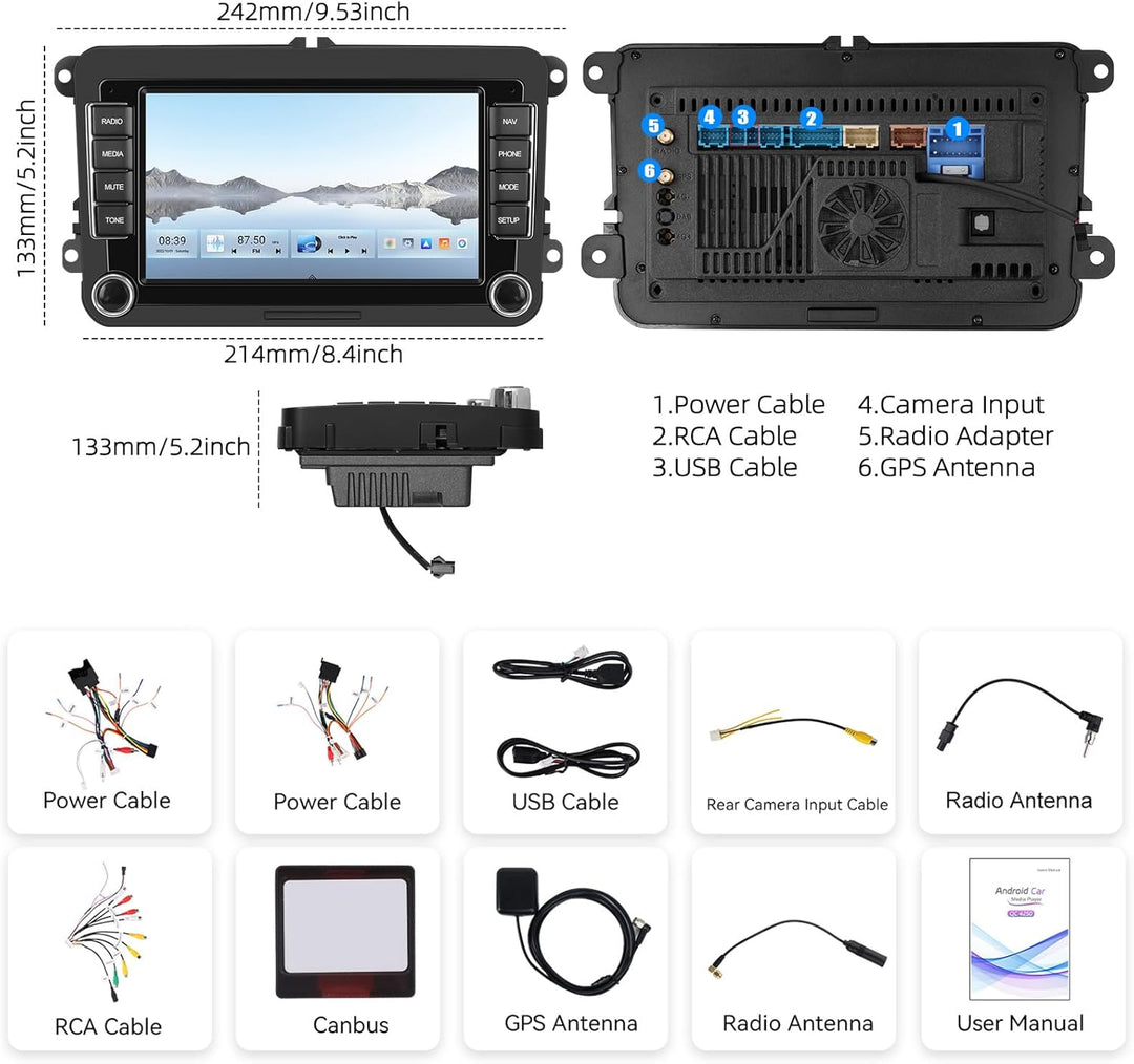 Android 15, CAMECHO 4+64G 8-Kern Qualcomm Autoradio für VW Golf 5 6 Polo Caddy Touran Passat Skoda,
