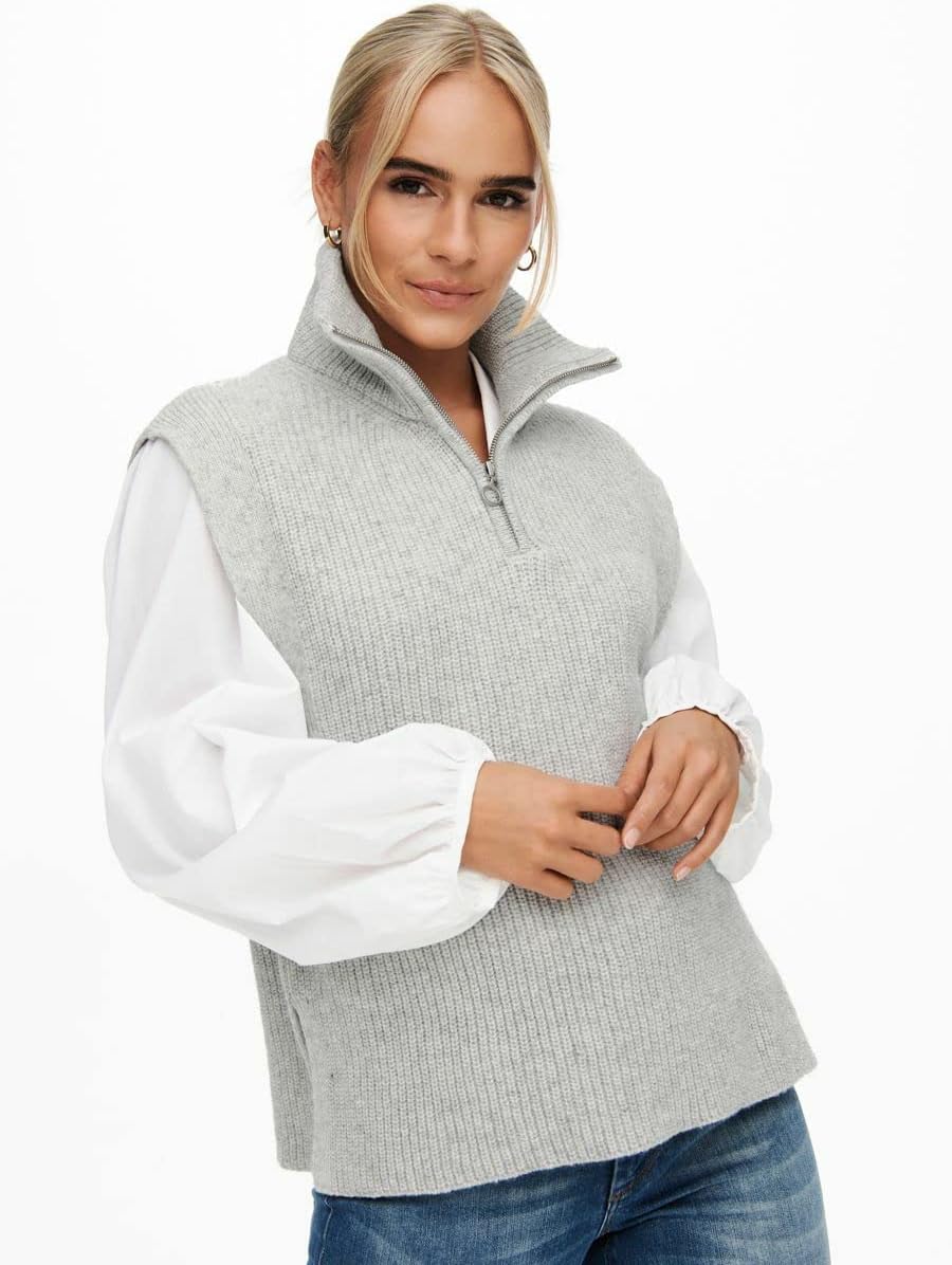 ONLY Damen Onltia Life Highneck Vest KNT Noos Pullover L Light Grey Melange, L Light Grey Melange