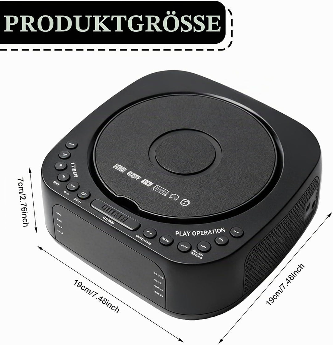 CD Player Tragbar mit Bluetooth, FM Radio, MP3 CD-Player mit Dual Stereo Lautsprecher, Wecker, Sleep
