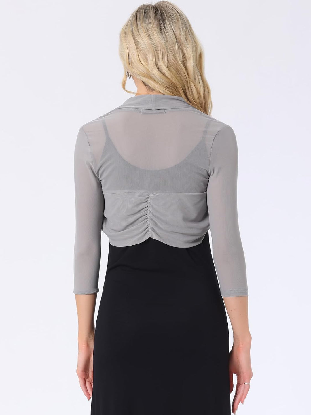 Allegra K Damen Bolero Festlich 3/4 Ärmel Rüschen Mesh Durchsichtig Crop Strickjacke Shrug Boleros X