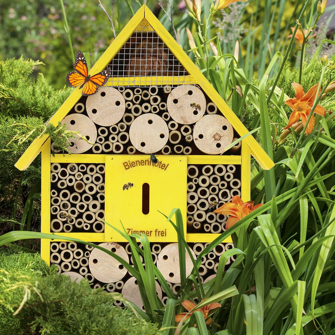 Relaxdays Bienenhotel, Nisthilfe Wildbienen, Garten, Balkon, Insektenhotel zum Aufhängen, Holz, HBT