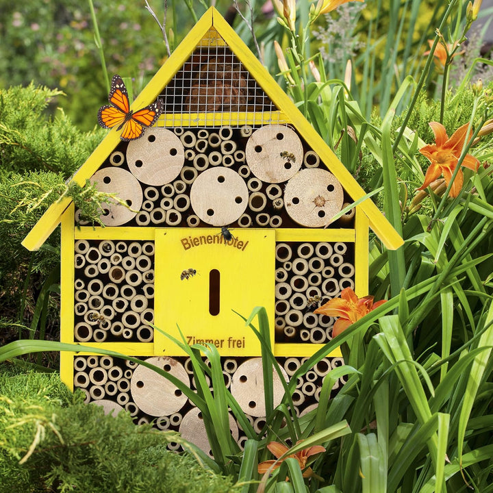 Relaxdays Bienenhotel, Nisthilfe Wildbienen, Garten, Balkon, Insektenhotel zum Aufhängen, Holz, HBT