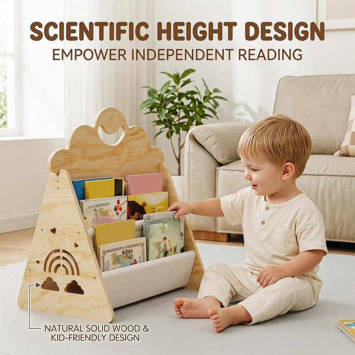 Montessori Bücherregal Kinder, Kinder Bücherregal Holz, Kinderbücherregal, Doppelseitiges Holzregal