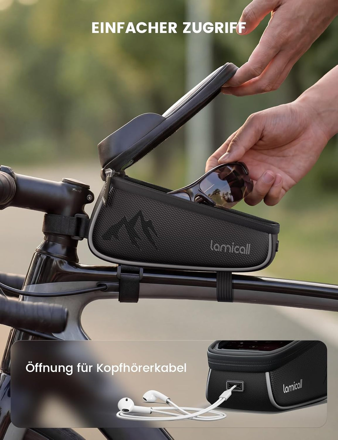 Lamicall Fahrradtasche Rahmen, Rahmentasche Fahrrad - [1,6L Grosses Fassungsvermögen] wasserdichte O