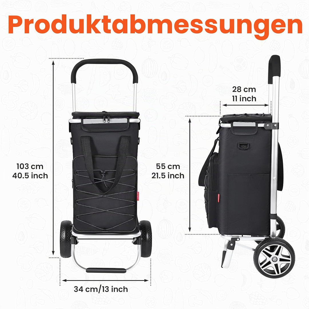 YEAUPE PRO 3in1 Einkaufstrolley mit Kühlfach, 50L Einkaufsroller mit Abnehmbarer Tasche, Max. 25kg B