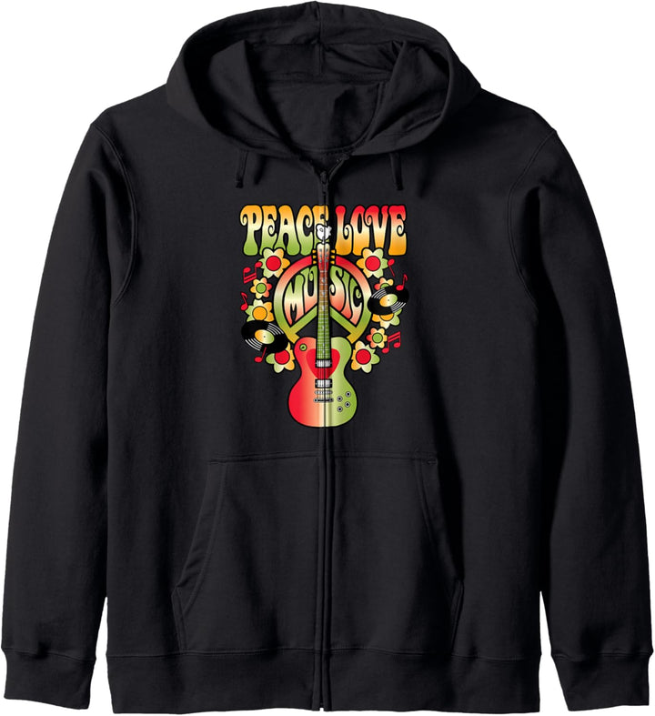 PEACE LOVE MUSIC Retro Rock & Roll Gitarre Vinyl Discs Dove Kapuzenjacke