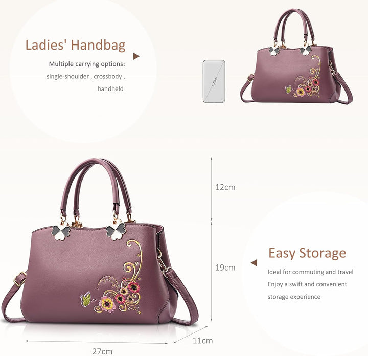 NICOLE&amp;DORIS Handtaschen Damen Mode Schultertasche Geldbörse Retro Umhängetasche Frau Tote Stickerei