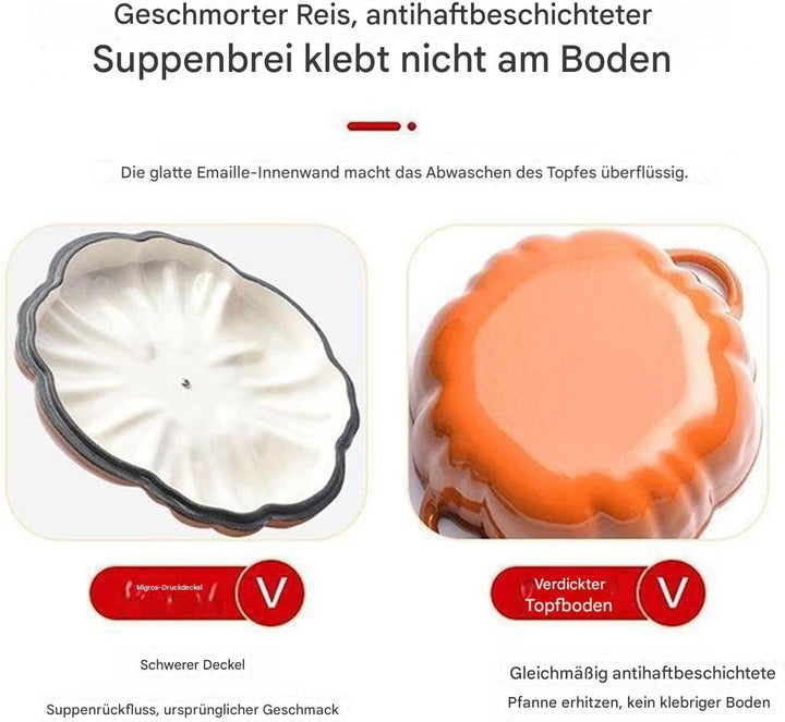 Kürbis Topf, Schmortopf aus emailliertem Gusseisen mit Deckel,Kürbisförmiger Topf, überdachter Dutch