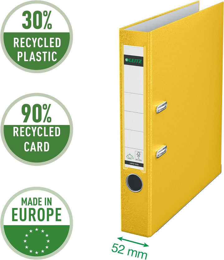 Leitz Qualitäts-Ordner 180° Plastik A4, 20er Pack, Schmal, Gelb, 5,2 cm Rückenbreite, PP-laminierter