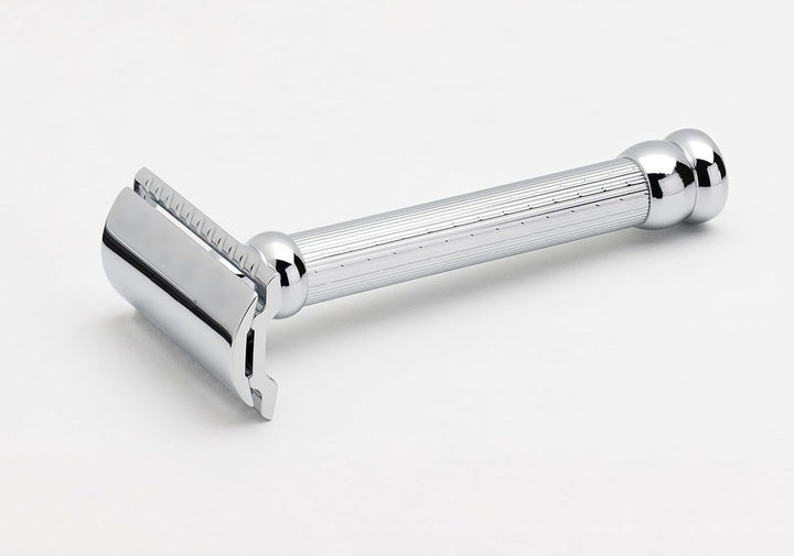 Merkur Flachklingenrasierer glanzverchromt, langer Griff, Gradschnitt Silber, Silber