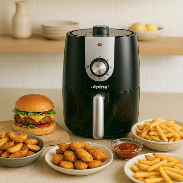 alpina Heissluftfritteuse 2L - Airfryer geeignet für 2 bis 3 Personen - Air Fryer mit Timer und eins