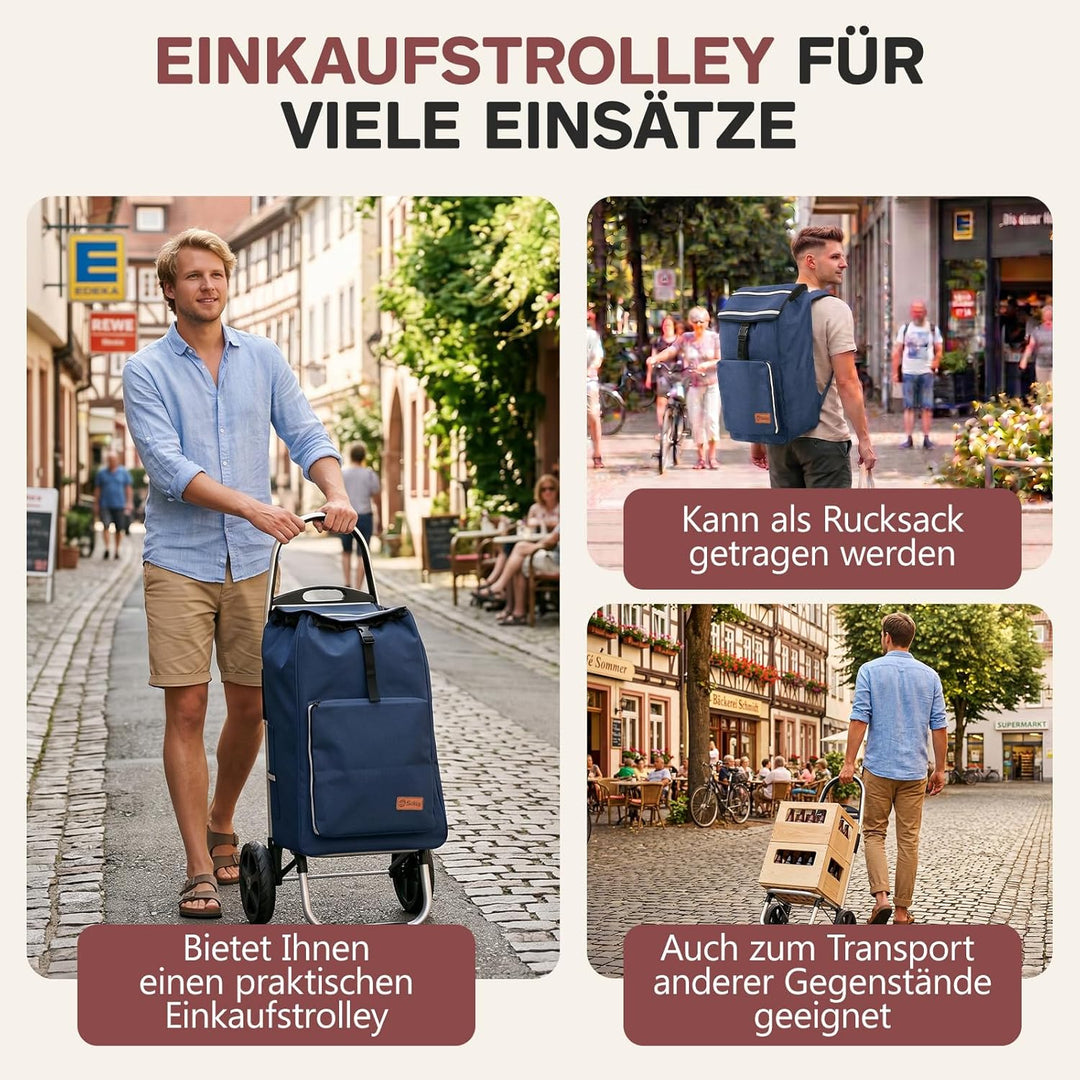 Sekey Einkaufstrolley klappbar, 3-in-1 Einkaufswagen (Trolley, Sackkarre & Rucksack), mit leichtem A