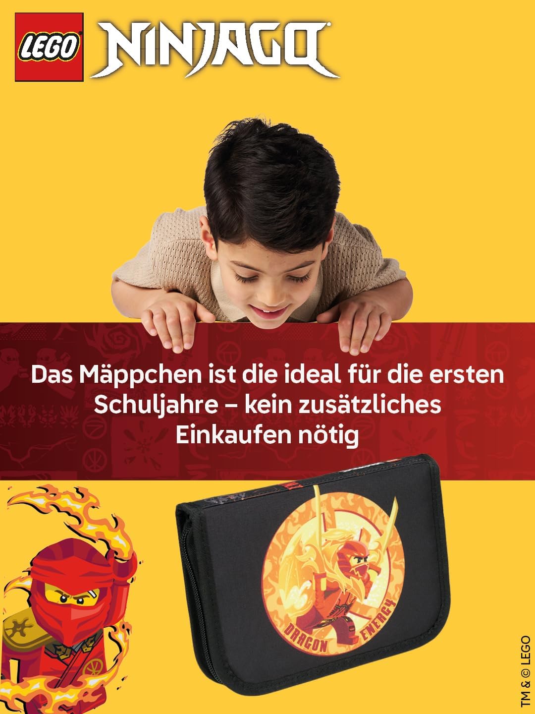 SKANDO BAGS Etui mit Inhalt Lego NINJAGO, Dragon Energy: Enthält Bleistifte, Farbstifte, Radiergummi