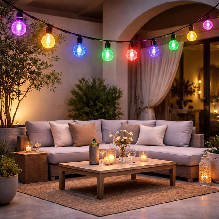 M mimotec Solar-LED-Lichterkette für den Aussenbereich, 7,5 m, RGB dimmbar, 15 Lampen, IP54 wasserdi