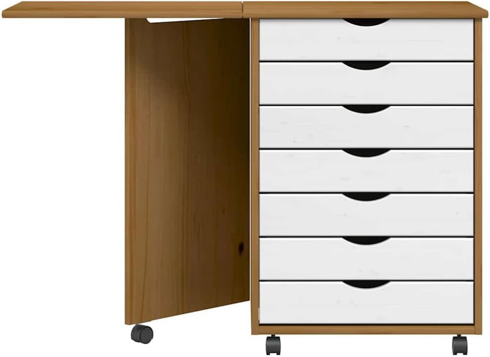vidaXL Rollschrank mit Schreibtisch Moss Honigbraun Massivholz Kiefer, Kommode, Schubladenschrank, S