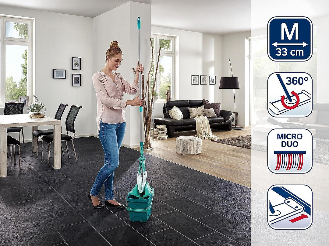 Leifheit Set Combi M mit 2 Wischbezügen, 1x Mikrofaser Bezug für alle glatten Böden und 1x elektrost